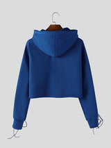 Men's Sleeve Drawstring Cropped Long Sleeve Hoodie SKUL42682