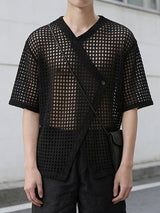 Men's Asymmetric Sheer Mesh Short Sleeve Shirt SKUL60239