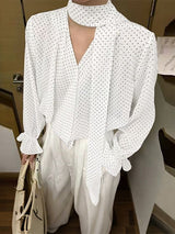 Men's Polka Dot Print Ribbon Long Sleeve Shirt SKUL35278