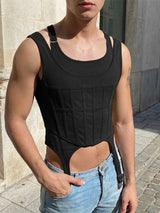 Men's Streetwear Garter Pointed Hem Corset Tank SKUL57692