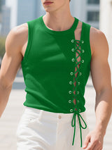 Mens Solid Color Knit Cross Tie Hollow Tank SKUL16798