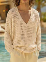 Men's Sheer Mesh Deep V Neck Long Sleeve T-shirt SKUL46266