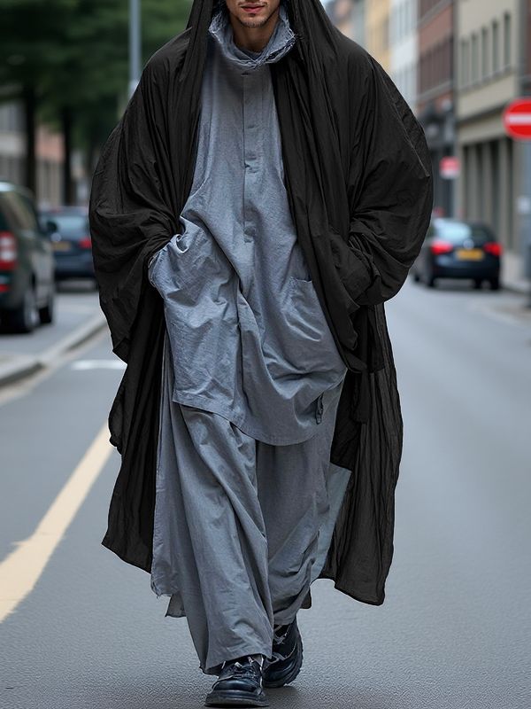 Men's Solid Hooded Loose Long Sleeve Cardigan SKUL32841