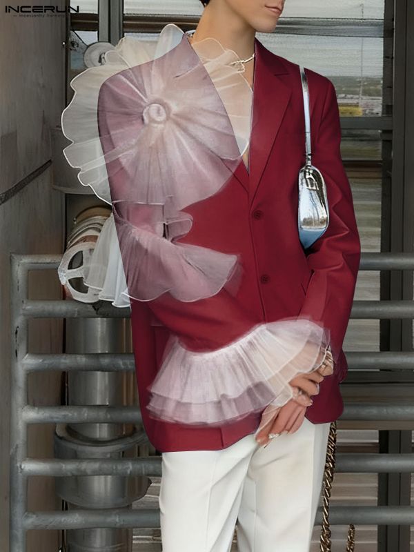 Men's Sheer Floral Patchwork Casual Blazer SKUL36546