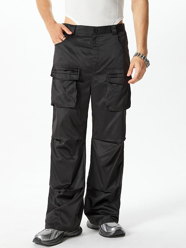 Mens Fold Detail Solid Straight Pants SKUJ97715