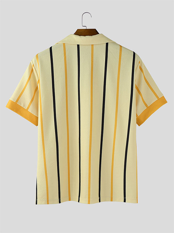 Men's Vertical Stripe Colorblock Short Sleeve Shirt SKUL23895
