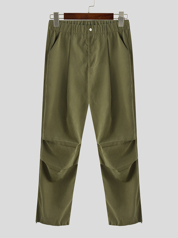 Mens Solid Casual Drawstring Cuff Cargo Pants SKUK39556