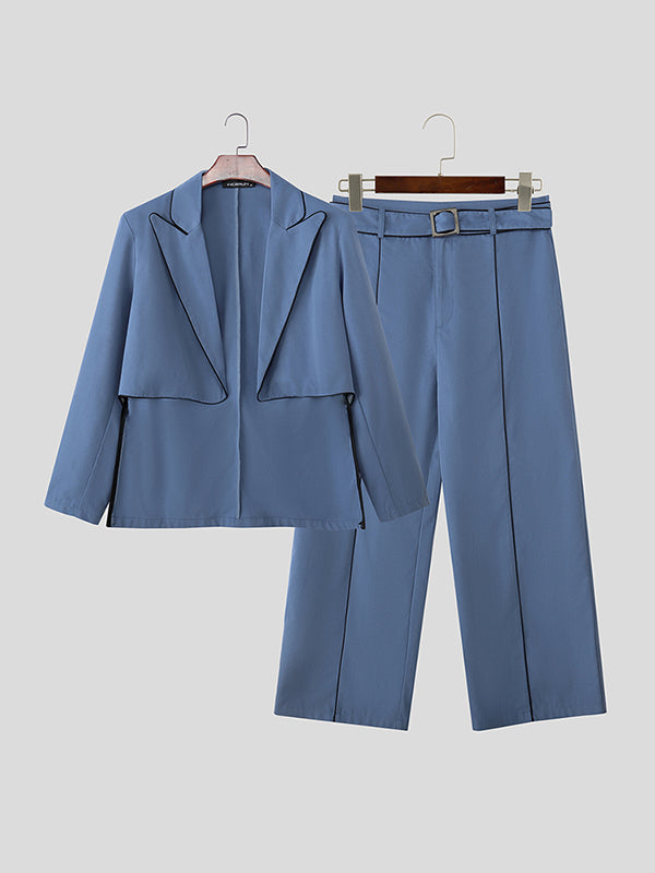 Men's Colorblock Piped Cropped Casual Two Pieces Outfit SKUL23726