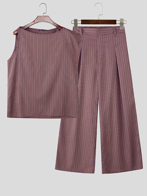 Men's Striped One-Shoulder Two Pieces Outfit SKUL35006