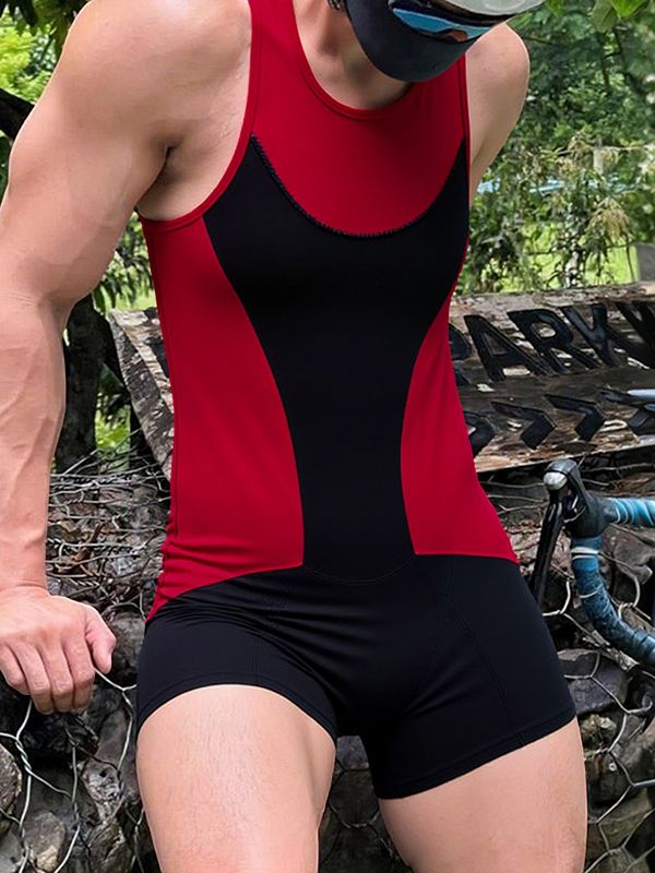 Men's Color Block Slim Sleeveless Bodysuit SKUL37279