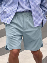 Men's Japanese Cityboy Minimalist High-Elastic Wide Waistband Side-Slit Five-Point Short SKUL69605