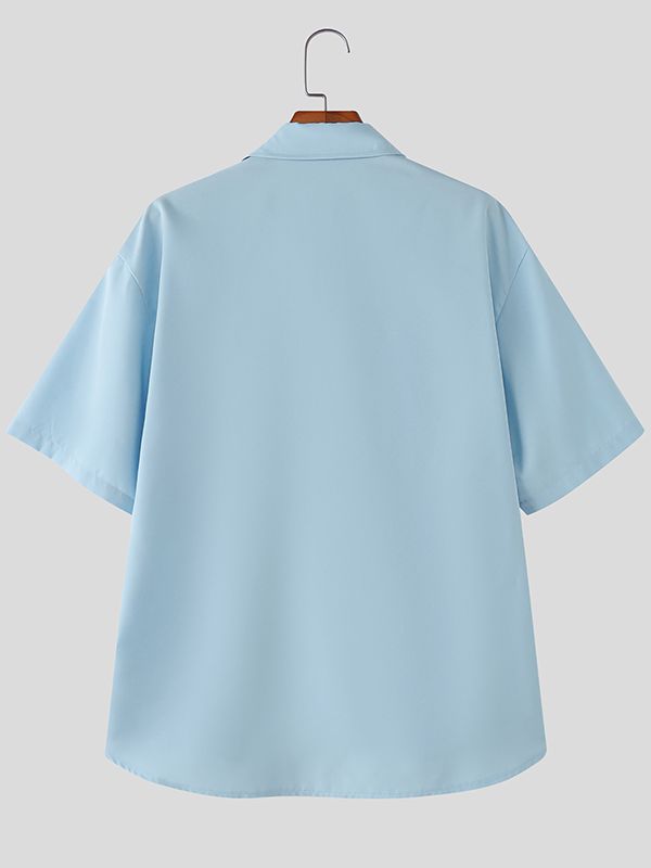 Men's Tie Color Block Short Sleeve Shirt SKUL36462