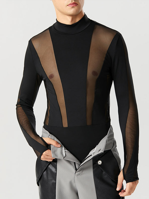 Mens Mesh Patchwork See Through Bodysuit SKUK24841