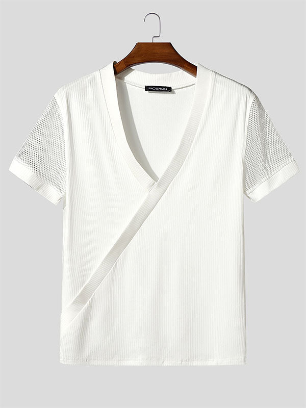 Mens Sheer Mesh Patchwork Short Sleeve T-Shirt SKUL15192