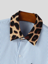 Men's Leopard Patchwork Stripe Short Sleeve Shirt SKUL47624