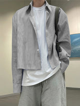 Men's Striped Lapel Cropped Long Sleeve Shirt SKUL31660