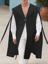 Men's Solid Color Ribbon Patchwork Casual Cloak SKUL37245