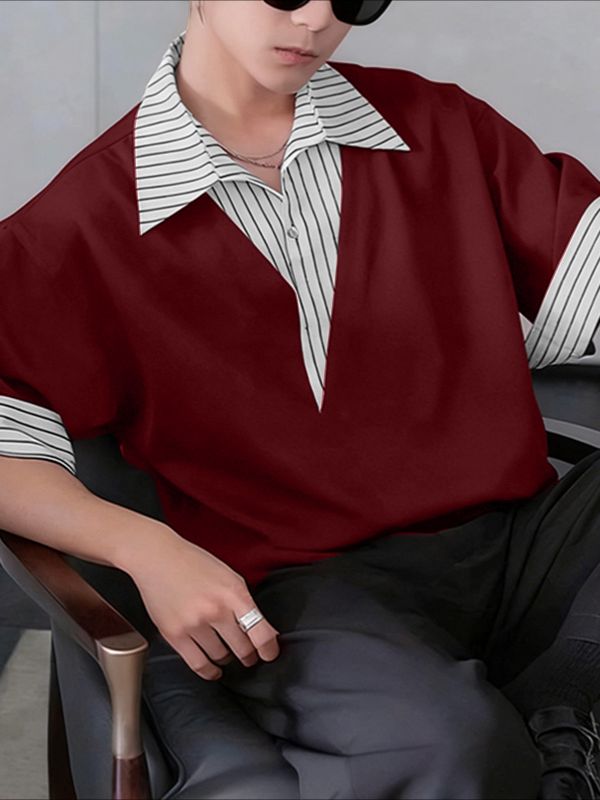 Men's Stripe Patchwork Short Sleeve Shirt SKUL47772