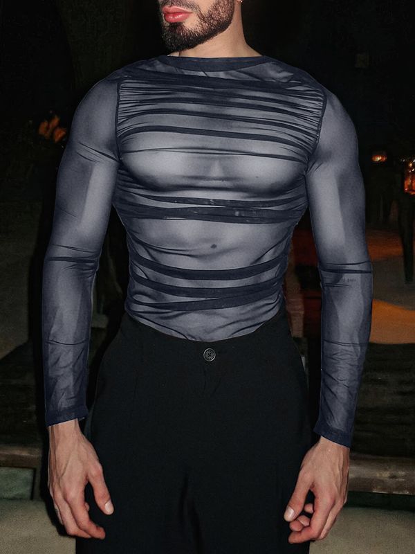 Men's Sheer Mesh Slim Fit Long Sleeve T-shirt SKUL51790