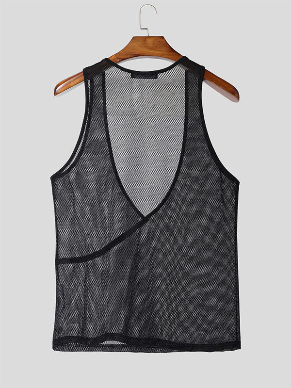 Mens Sheer Mesh Deep V-Neck Tank SKUL16788