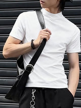 Men's Solid Color Mock Neck Base Short Sleeve T-shirt SKUL47686