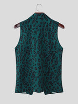 Men's Drawstring Design Leopard Print Waistcoat SKUL54595