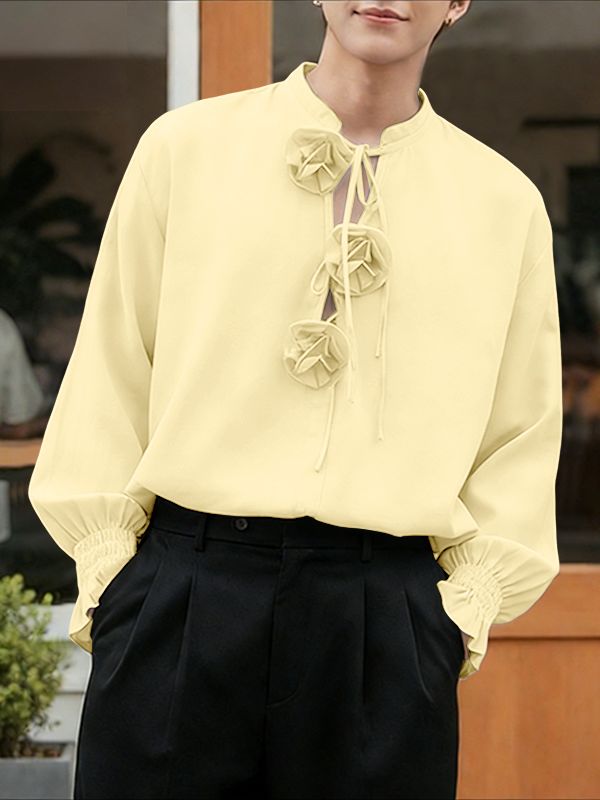 Men's Floral Tie Decoration Long Sleeve Shirt SKUL47644