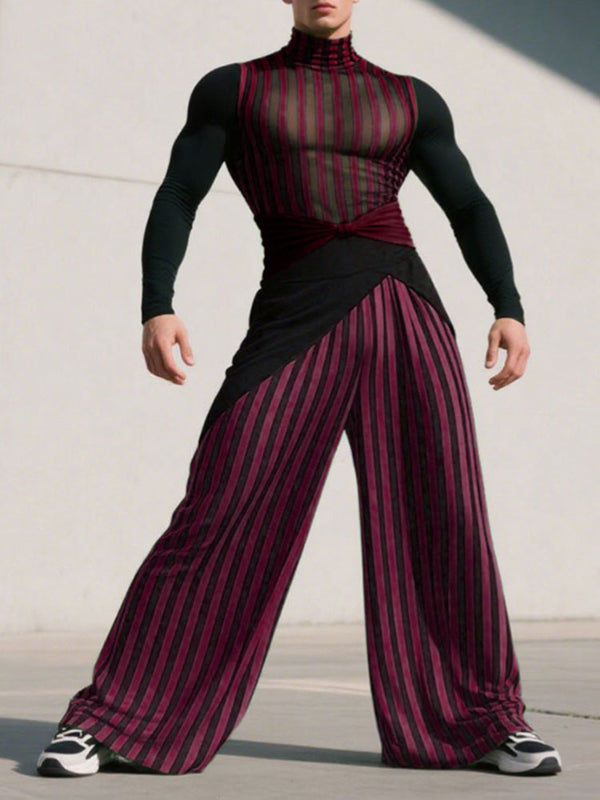 Men's Contrast Stripe Sheer Mesh Two Pieces Outfit SKUL25997