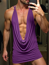 Mens Solid Color Cowl Neck Semi-Sheer Tank SKUL12390