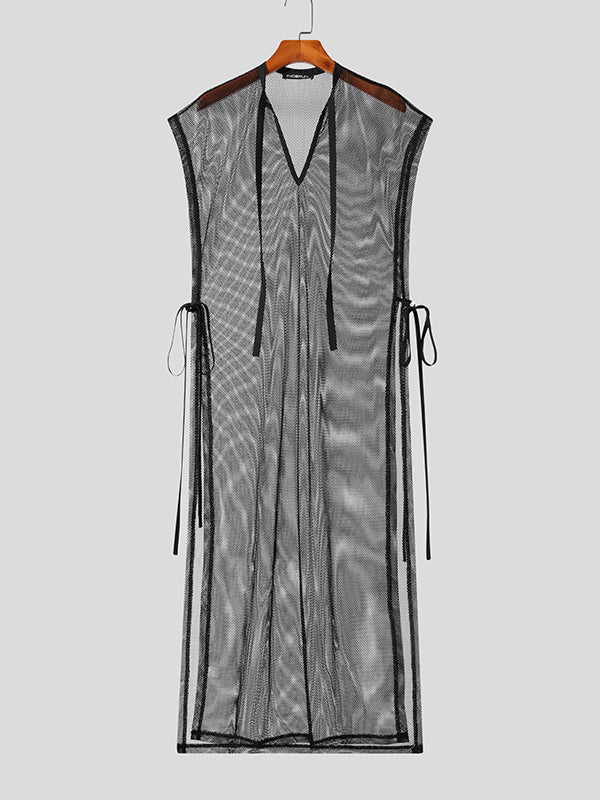 Mens Mesh See Through Tie Sleeveless Robe SKUK17383