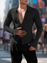 Men's Solid Textured Flared Long Sleeve Cardigan SKUL27437