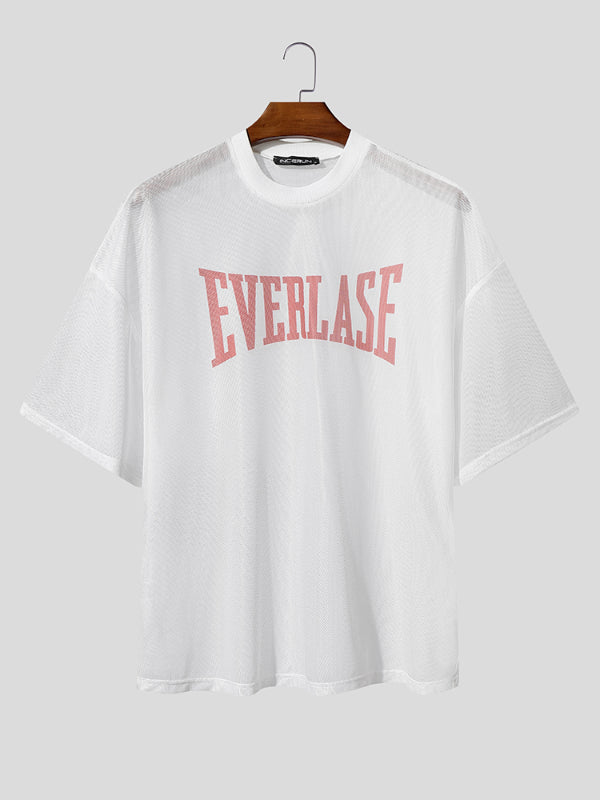 Men's Letter Print Semi-Sheer Short Sleeve T-Shirt SKUL20294