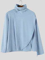 Men's Early Autumn Structural Asymmetrical Cowl-Cape Draped Ribbed Knit Sweater SKUL80476