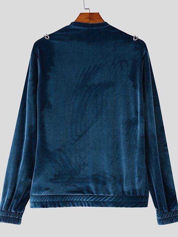 Men's Deconstructed Chain Patchwork Long Sleeve T-shirt SKUL47798