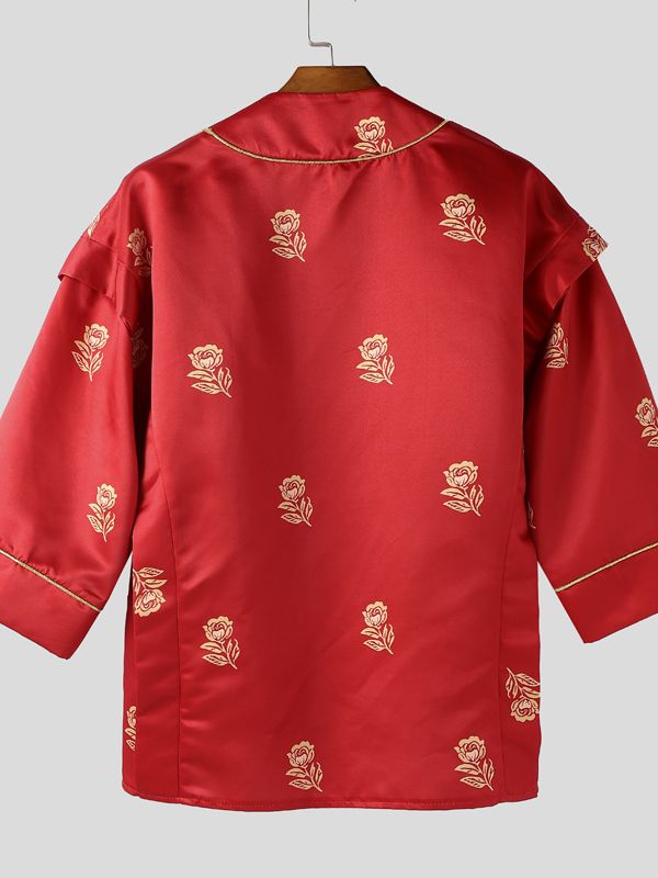 Men's Deconstructed Rose Print Half Sleeve Cardigan SKUL36314