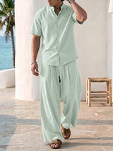 Men's Vintage Modern Chinese Mandarin Collar Solid Color Two Pieces Outfit SKUL71427
