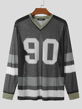 Mens Number Print Mesh Long Sleeve T-Shirt SKUK80451