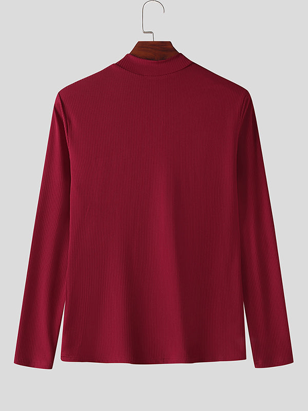 Mens Asymmetrical Zip Knit Long Sleeve T-Shirt SKUL00055