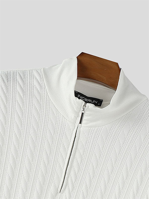 Men's Texture Half Placket Zip Long Sleeve Sweater SKUL34483