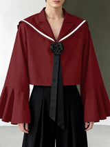 Men's 3D Floral Decoration Sailor Collar Long Sleeve Shirt SKUL46419