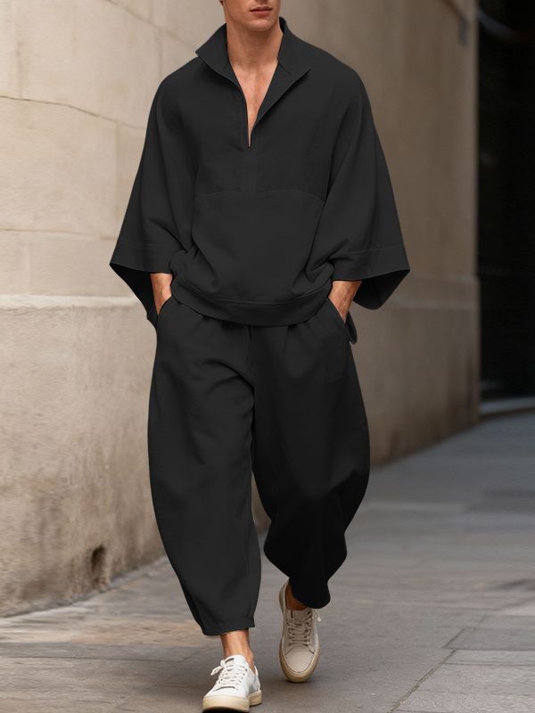 Men's Solid Color Casual Collar Two Piece Outfit SKUL50084