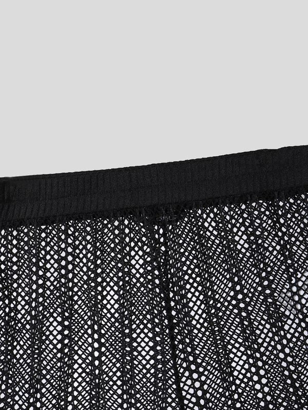Men's Modern High-Street Sheer Open Mesh Honeycomb Fitted Short SKUL69694