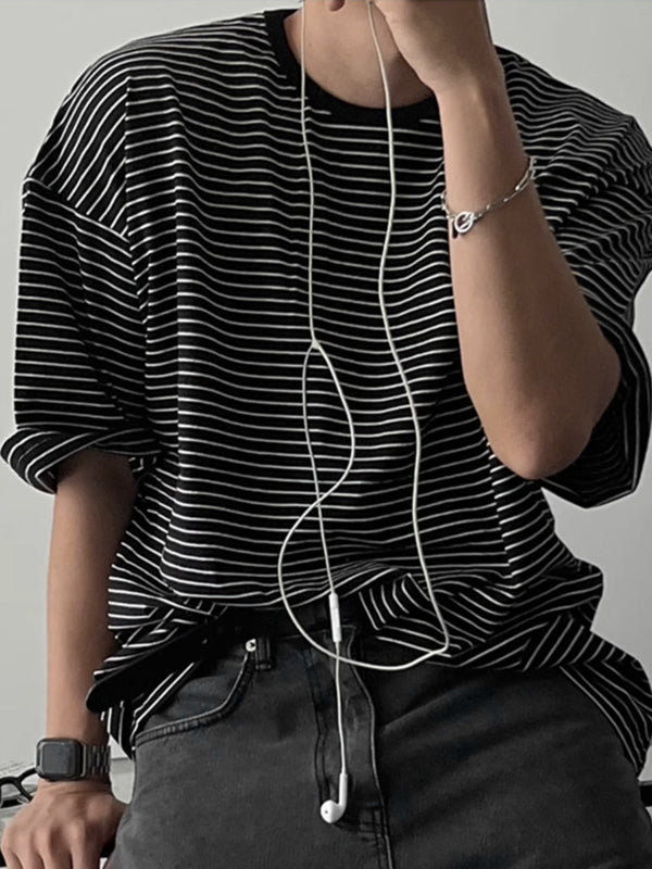 Men's Striped Crew Neck Casual Short Sleeve T-Shirt SKUL24616