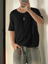 Men's Solid Color Textured Semi Sheer Short Sleeve T-shirt SKUL54745