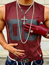 Men's High Street Retro Americana Mesh Translucent Number Graphic Slim Fitted Muscle Tank SKUL56150