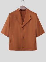 Men's Solid Color Turn Down Collar Short Sleeve Shirt SKUL55353