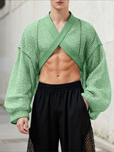 Men's Hollow Mesh Cropped Long Sleeve T-shirt SKUL46551