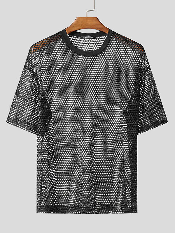 Mens Shimmer Mesh Sheer Half-Sleeve T-Shirt SKUK99783