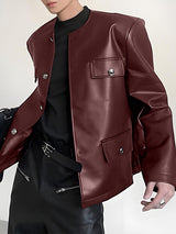 Men's Faux Leather Casual Long Sleeve Blazer SKUL27308