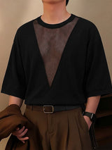 Men's Sheer Mesh Patchwork Short Sleeve T-shirt SKUL52632